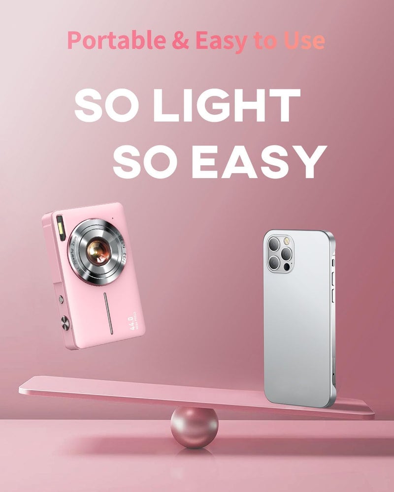 Lecran كاميرا رقمية، كاميرا للأطفال بدقة FHD 1080P بنقطة وتصوير، مع بطاقة 32 جيجابايت، 2 بطاريات، زوم 16X مضاد للاهتزاز، تاريخ الطابع، صغيرة محمولة، للمبتدئين الأطفال المراهقين الطلاب الفتيات الأولاد (وردي) - Image 3